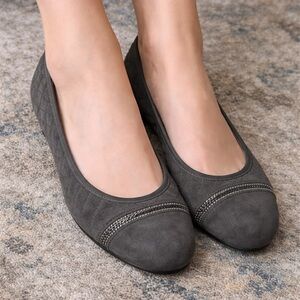 Vaneli Women's Charcoal Quilted Suede Flats